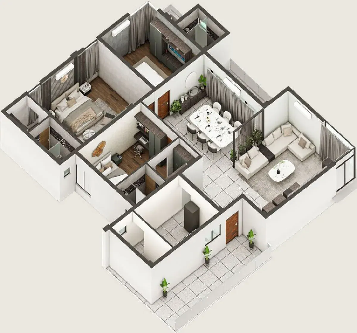 UNIT - 'A' (3 BHK) — 3D Isometric Perspective — Soul Space Infrastructure Architectural Development