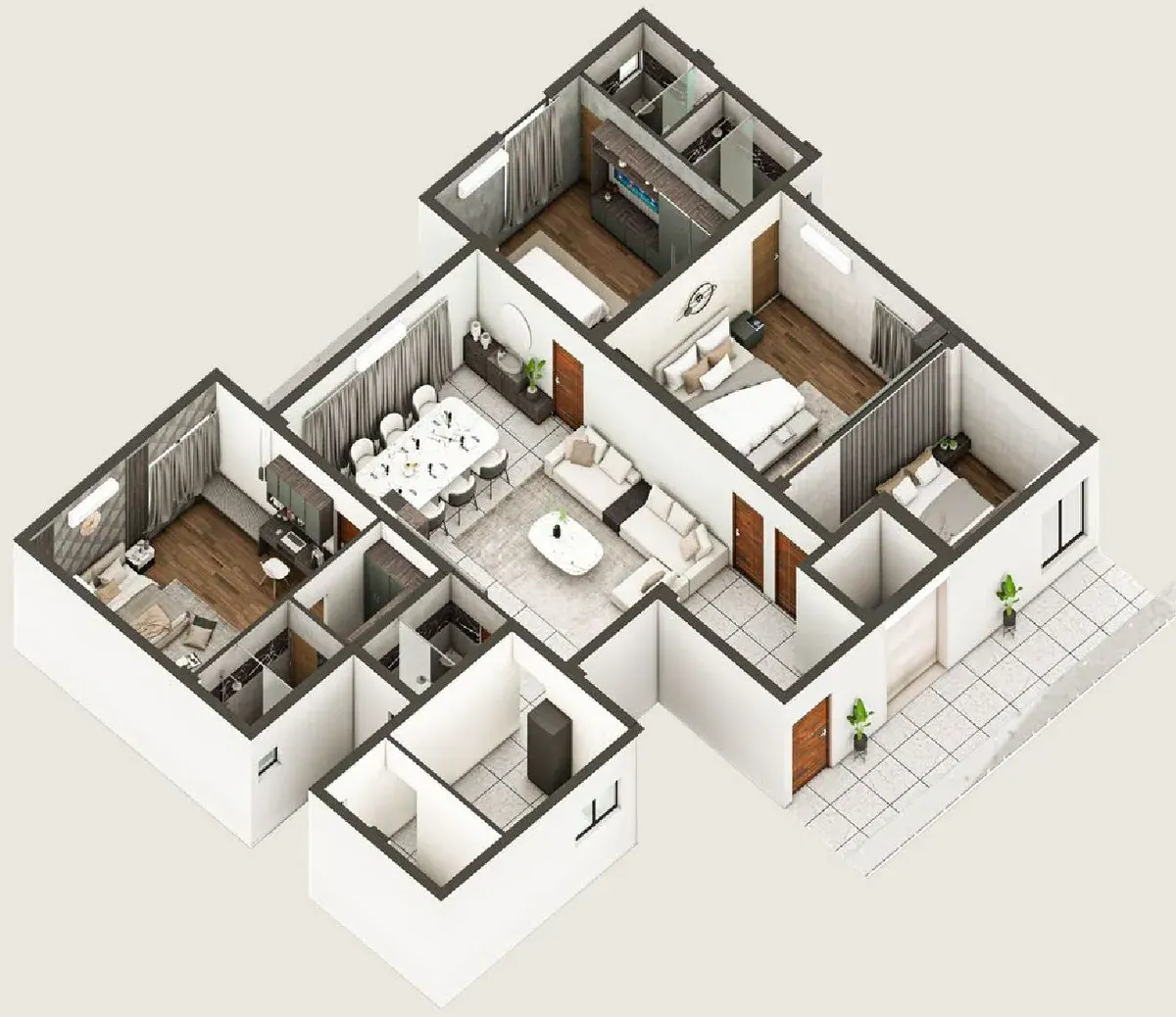 Unit 'B' (4 BHK) Isometric View — Soul Space Infrastructure Architectural Development