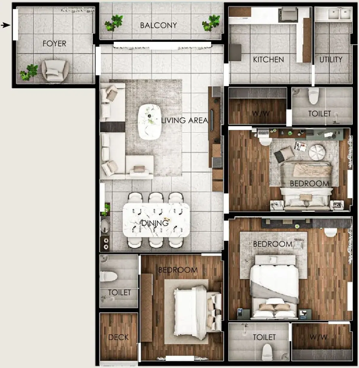 Unit 'C' (3 BHK) Floor Plan — Soul Space Infrastructure Architectural Development