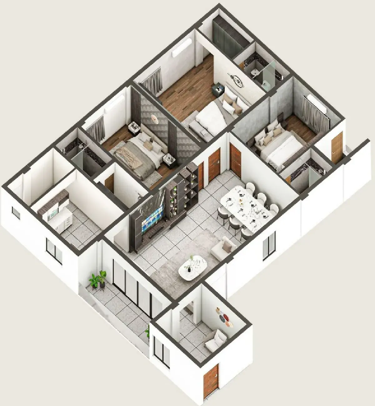 Unit 'C' (3 BHK) Isometric View — Soul Space Infrastructure Architectural Development