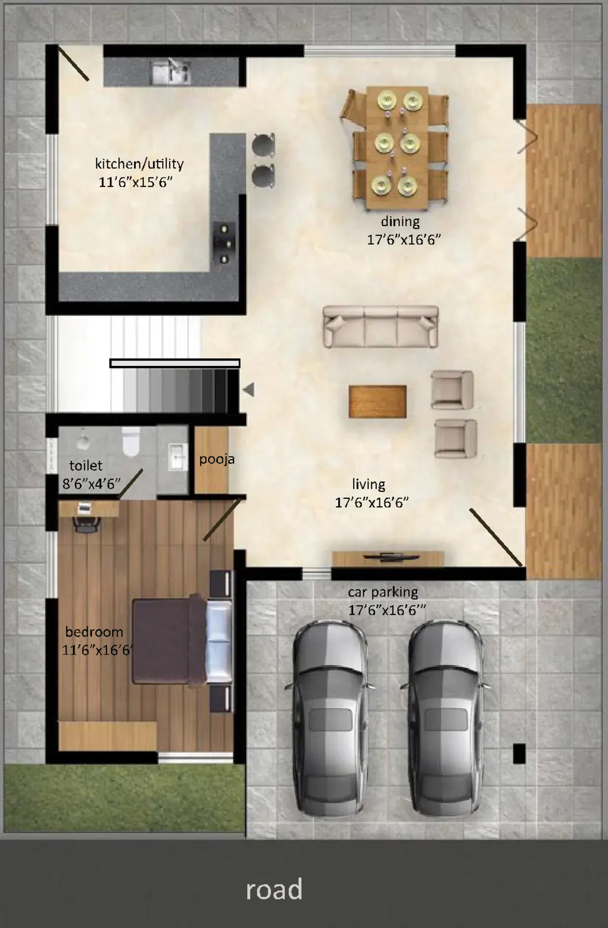 South Facing Villa — Ground Floor Plan — Soul Space Infrastructure Architectural Development