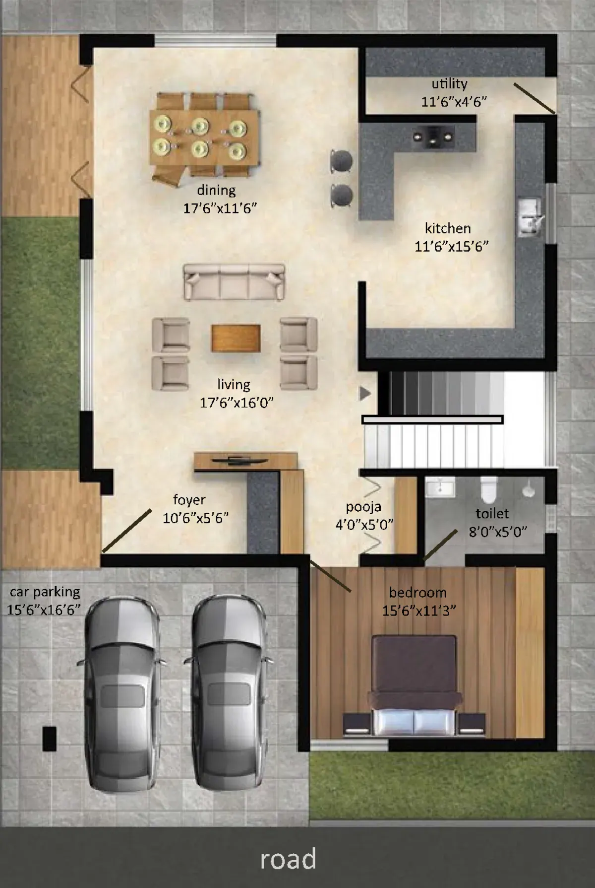 West Facing Villa — Ground Floor Plan — Soul Space Infrastructure Architectural Development