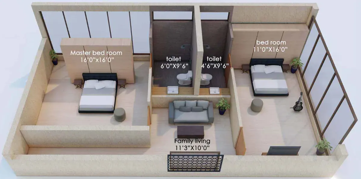 2500 SQFT FARMHOUSE VILLA — 3D Isometric Perspective — Soul Space Infrastructure Architectural Development