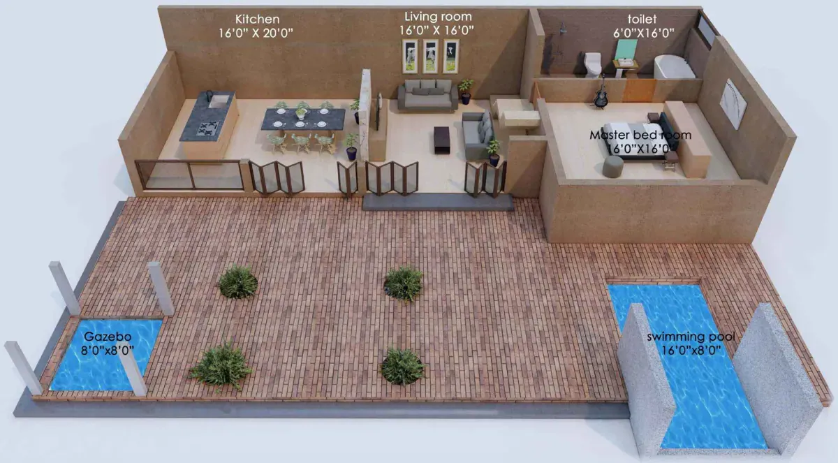 2500 SQFT FARMHOUSE VILLA — Axonometric Spatial Layout — Soul Space Infrastructure Architectural Development