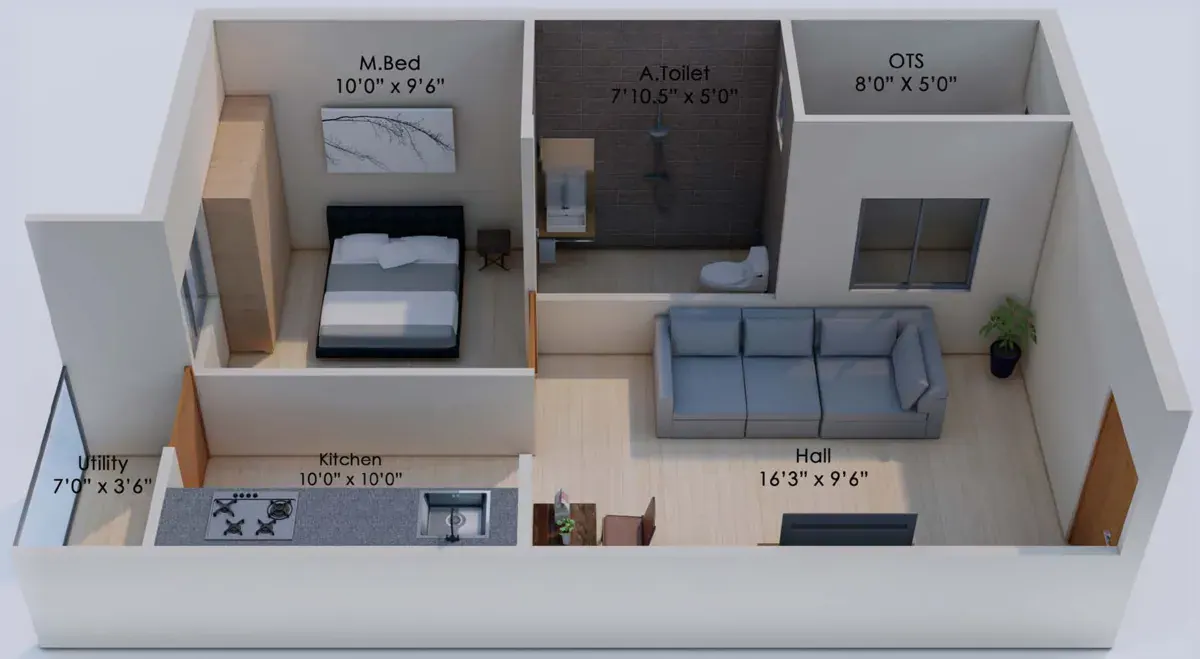 1BHK (NORTH) — Architectural Floor Plan — Soul Space Infrastructure Architectural Development