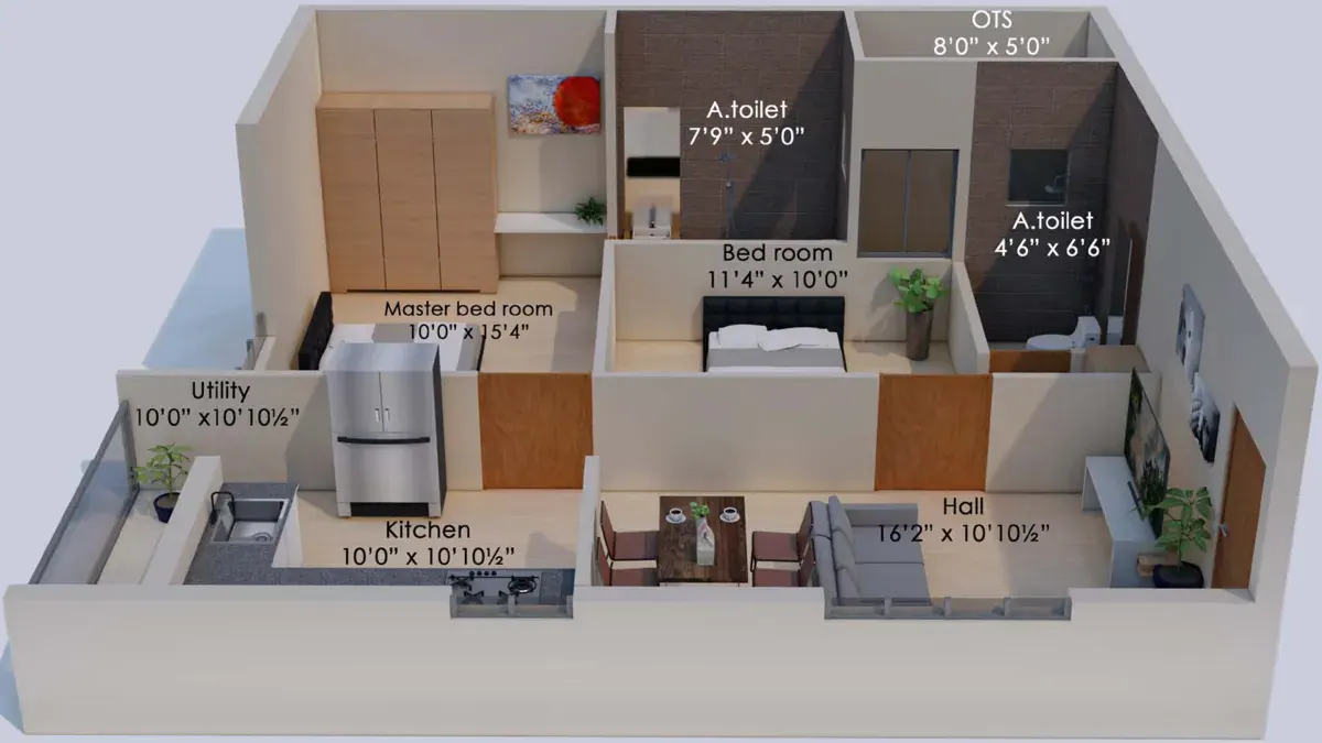 2BHK (NORTH) Isometric Plan — Soul Space Infrastructure Architectural Development