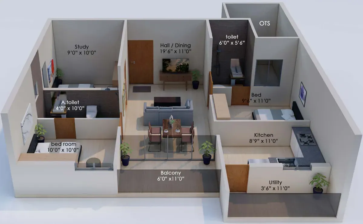 3BHK (NORTH) Isometric Plan — Soul Space Infrastructure Architectural Development
